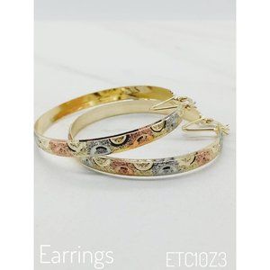 14K Brazilian GOLD hoops, Tricolor Gold Hoop Earrings